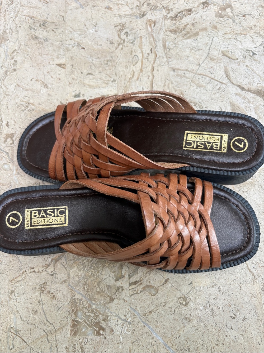 Vintage Woven Leather Sandals Brazil Block Heel Size 7